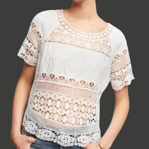 Anthropologie Deletta Marilyn‎ Crochet Top Womens XS White Granola Girl Boho